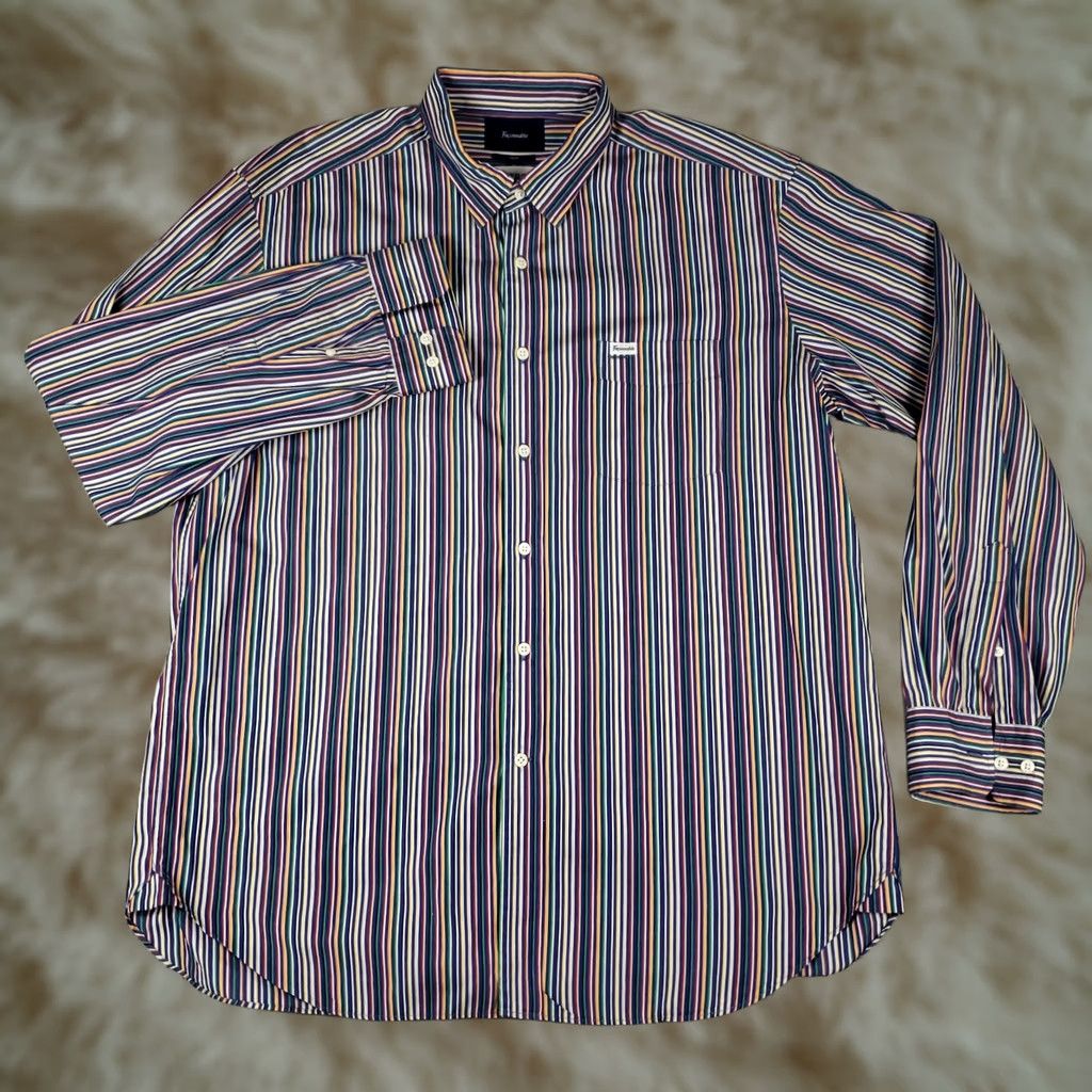 Faconnable Façonnable Shirt Mens 2XL Blue Striped Casual Button Up Long Sleeve Size US XXL / EU 58 / 5 - 1 Thumbnail