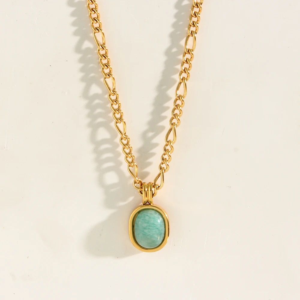 Jewelry × Vintage Figaro Chain Oval Natural Amazonite Stone Size ONE SIZE - 1 Thumbnail