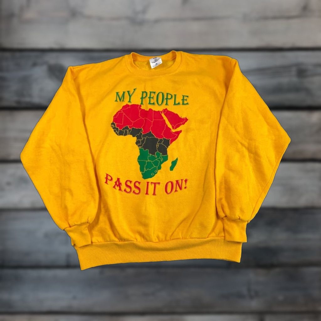 Jerzees VTG Africa My People Map Print Sweatshirt Adult Large Dark Yellow USA Made 50-50 Adults Large Yellow 90s Retro Jerzees Sweatshirt Mens Size US L / EU 52-54 / 3 - 1 Thumbnail