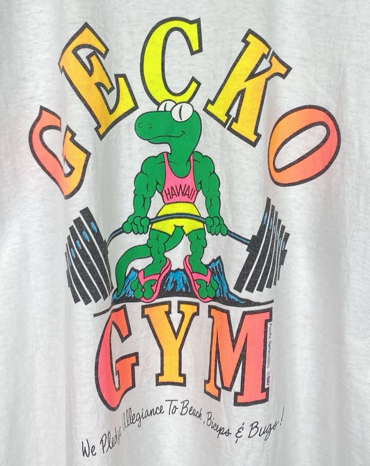 Vintage Vintage 1987 Gecko Gym Hawaii T-Shirt Top White Made in USA Size US L / EU 52-54 / 3 - 2 Thumbnail