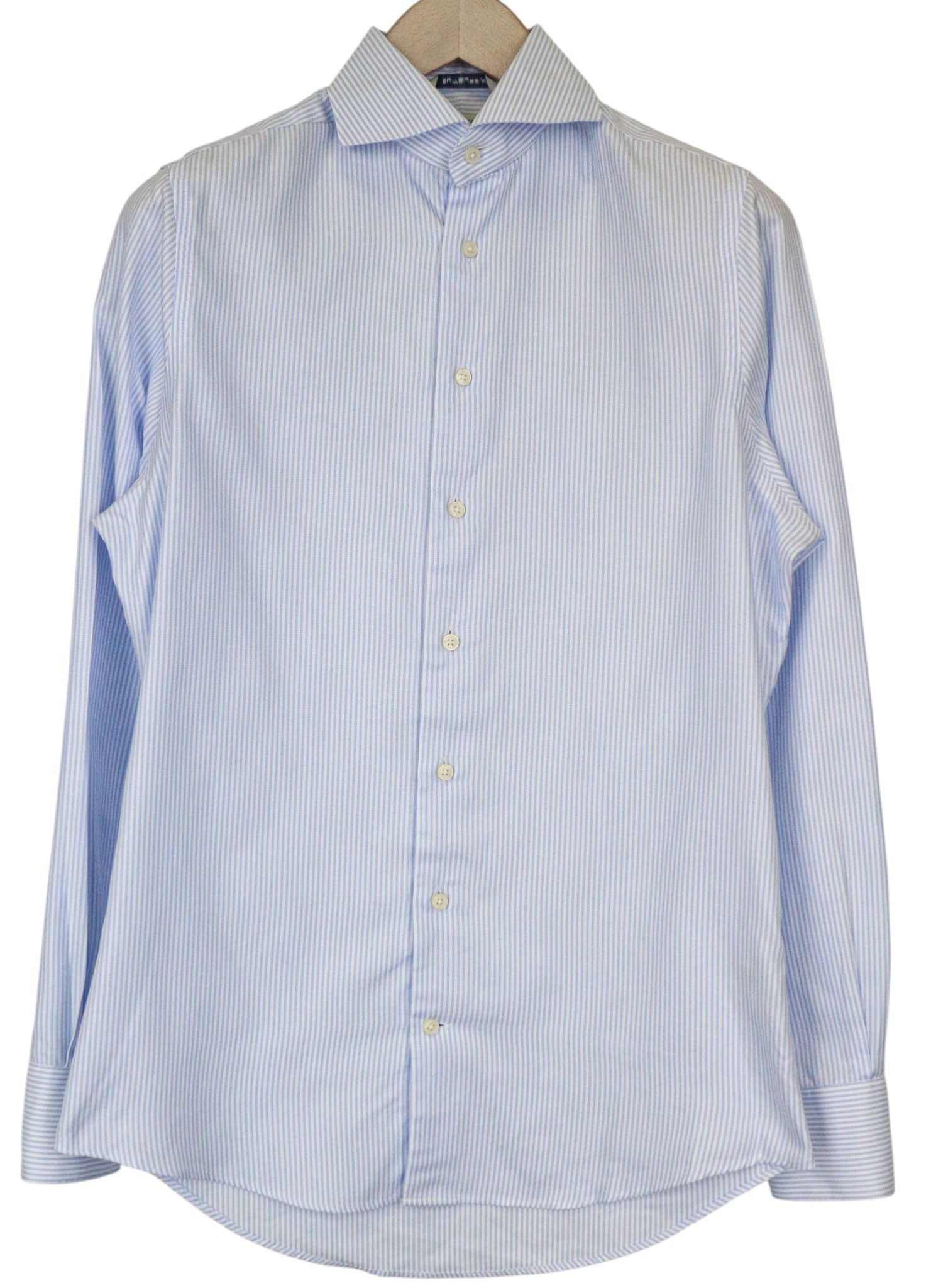 Suitsupply 37/14 1/2 Extra Slim Blue Cotton Striped Shirt 79369 Size 38R - 11 Thumbnail
