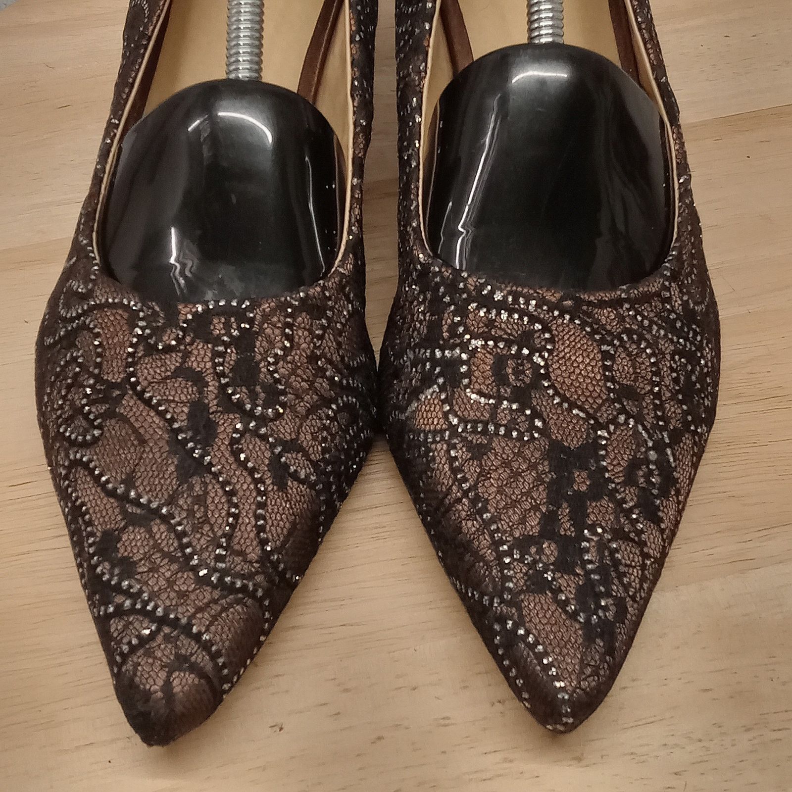 & Other Stories Vintage EY Couture Pump Heels 7.5M Brown Lace Size US 7.5 / IT 37.5 - 2 Thumbnail