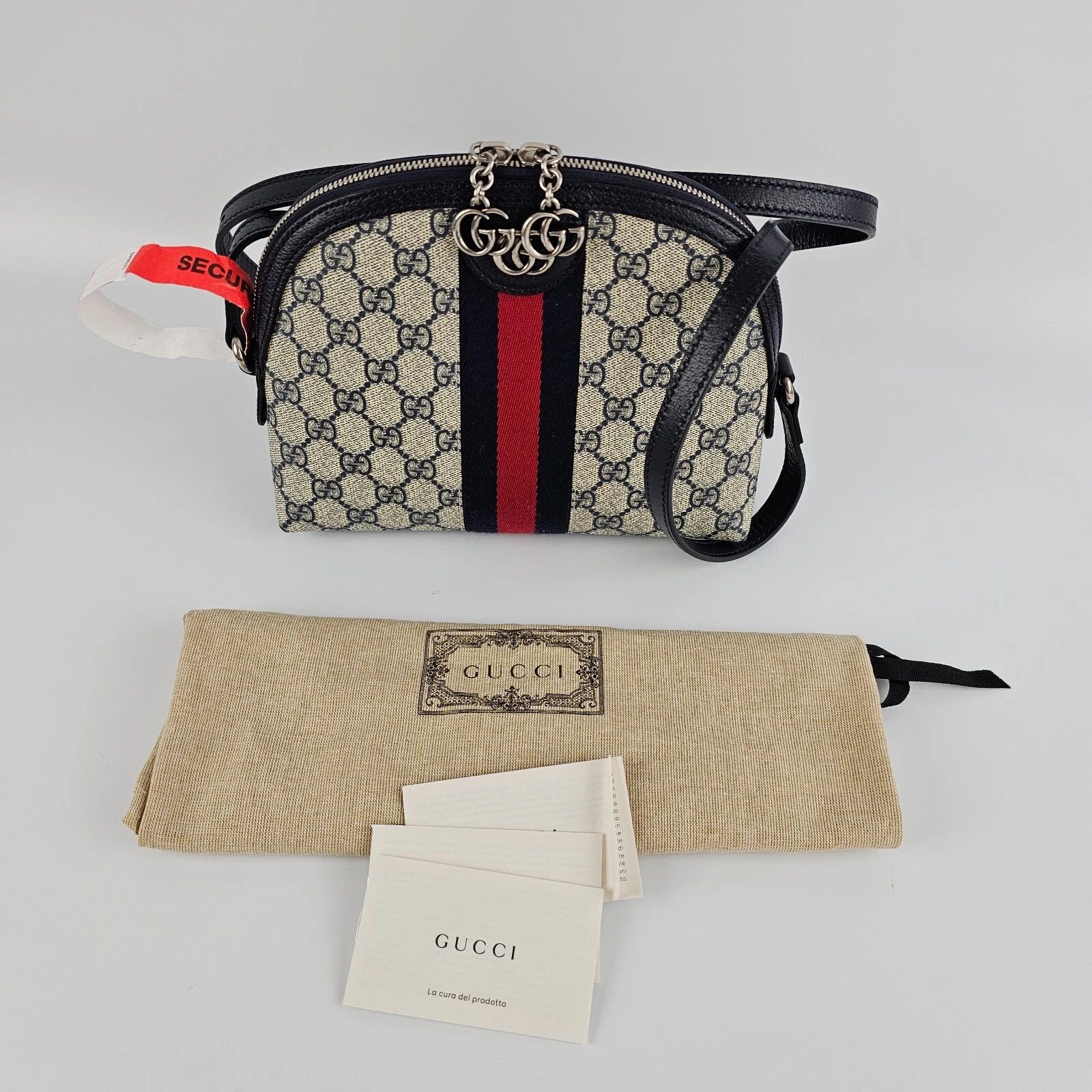 GUCCI Ophidia Small Beige/Blue GG Canvas Shoulder Bag