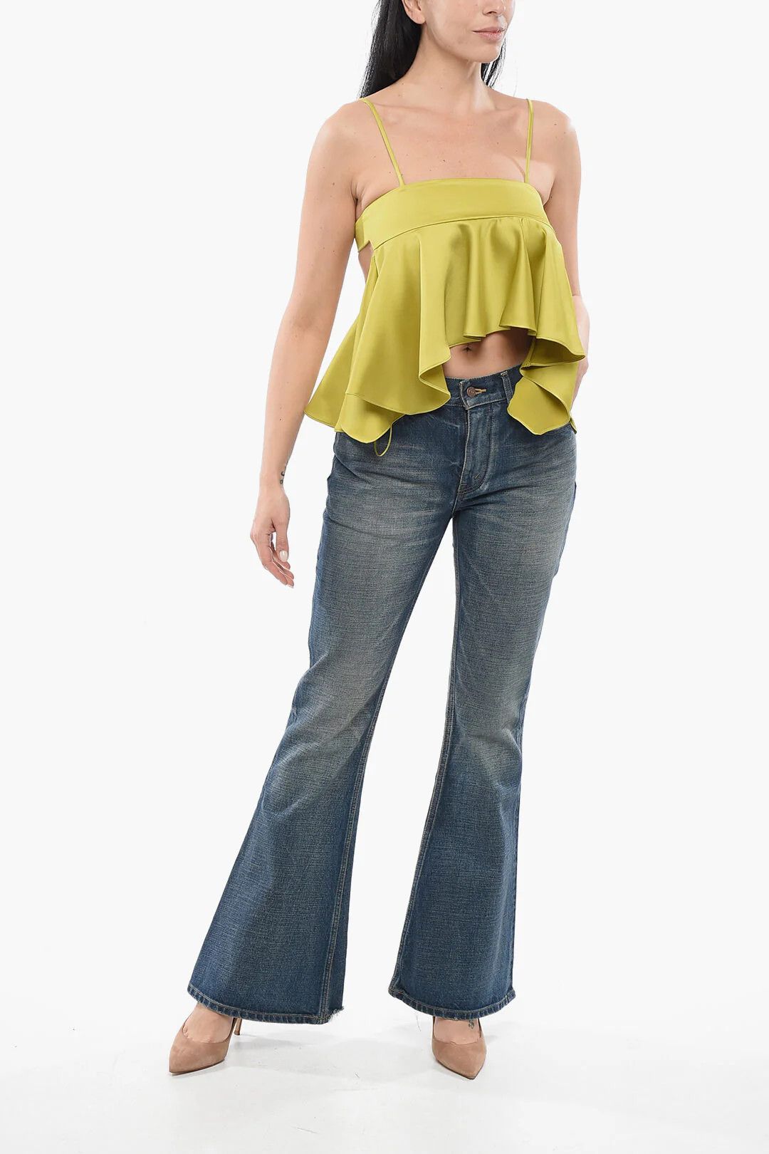 The Attico og1mm0426 Charmeuse Crop Top in Yellow Size S / US 4 / IT 40 - 4 Thumbnail