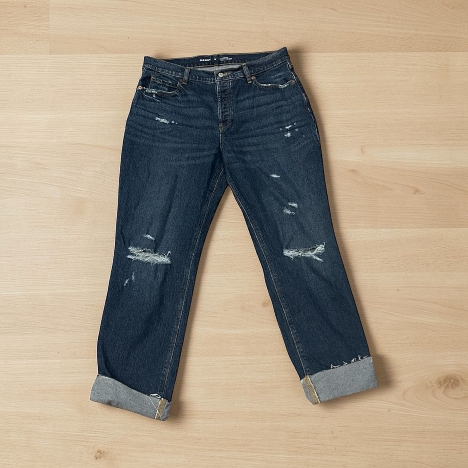 Old Navy Old Navy High-Rise Distressed Slouchy Straight Jeans NWT Size 32" / US 10 / IT 46 - 2 Thumbnail