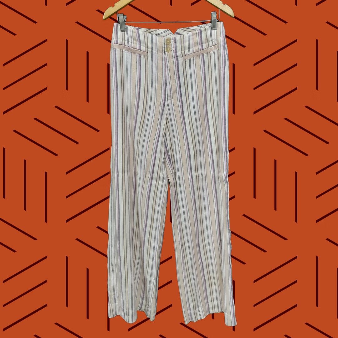 Vintage Maeve by Anthropologie Pants Woven Women Size 4 Striped Linen Blend Size 27" / US 4 / IT 40 - 1 Thumbnail