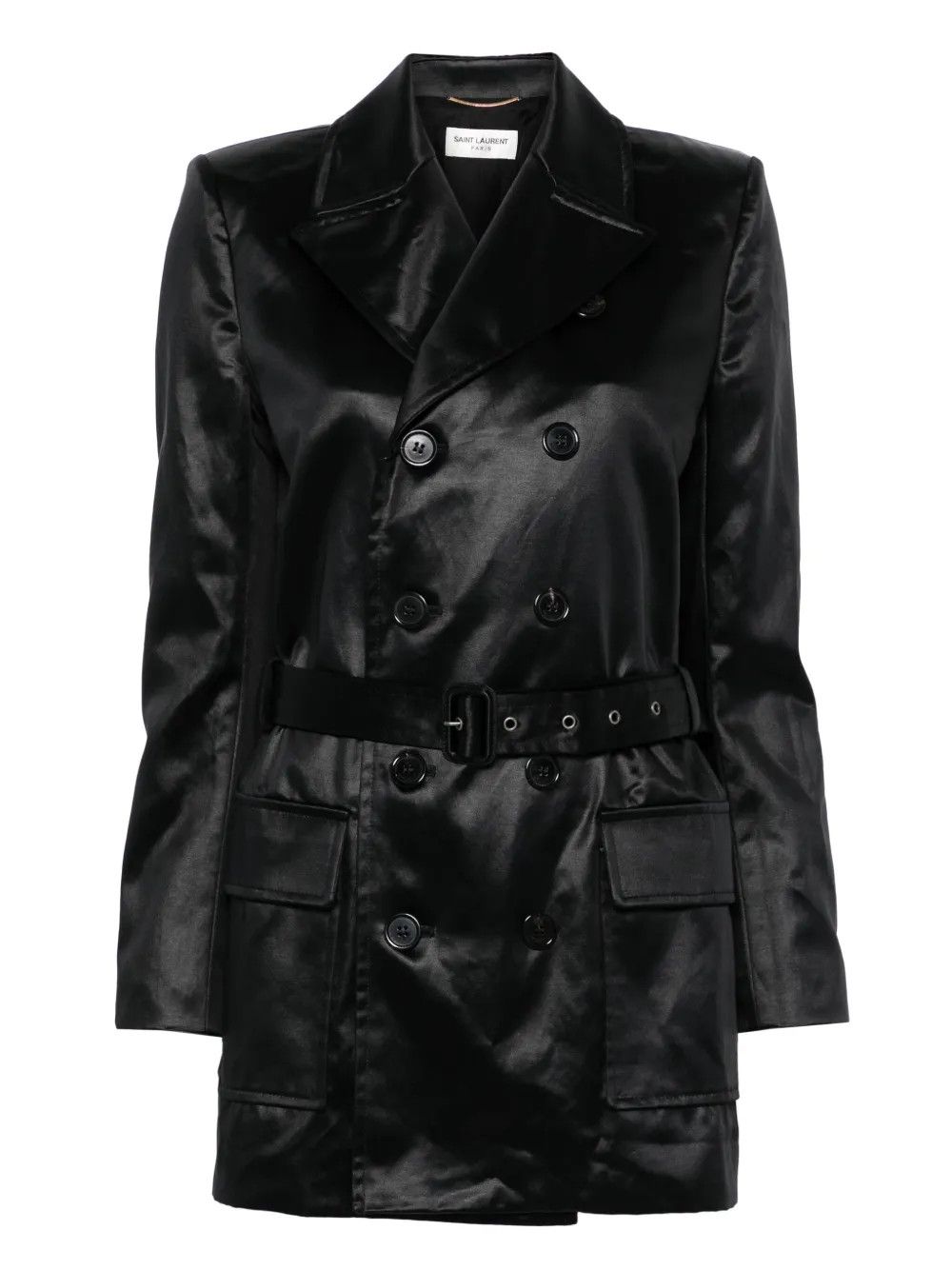 Saint Laurent Paris o1y0126 Belt Overcoat in Black Size M / US 6-8 / IT 42-44 - 1 Thumbnail