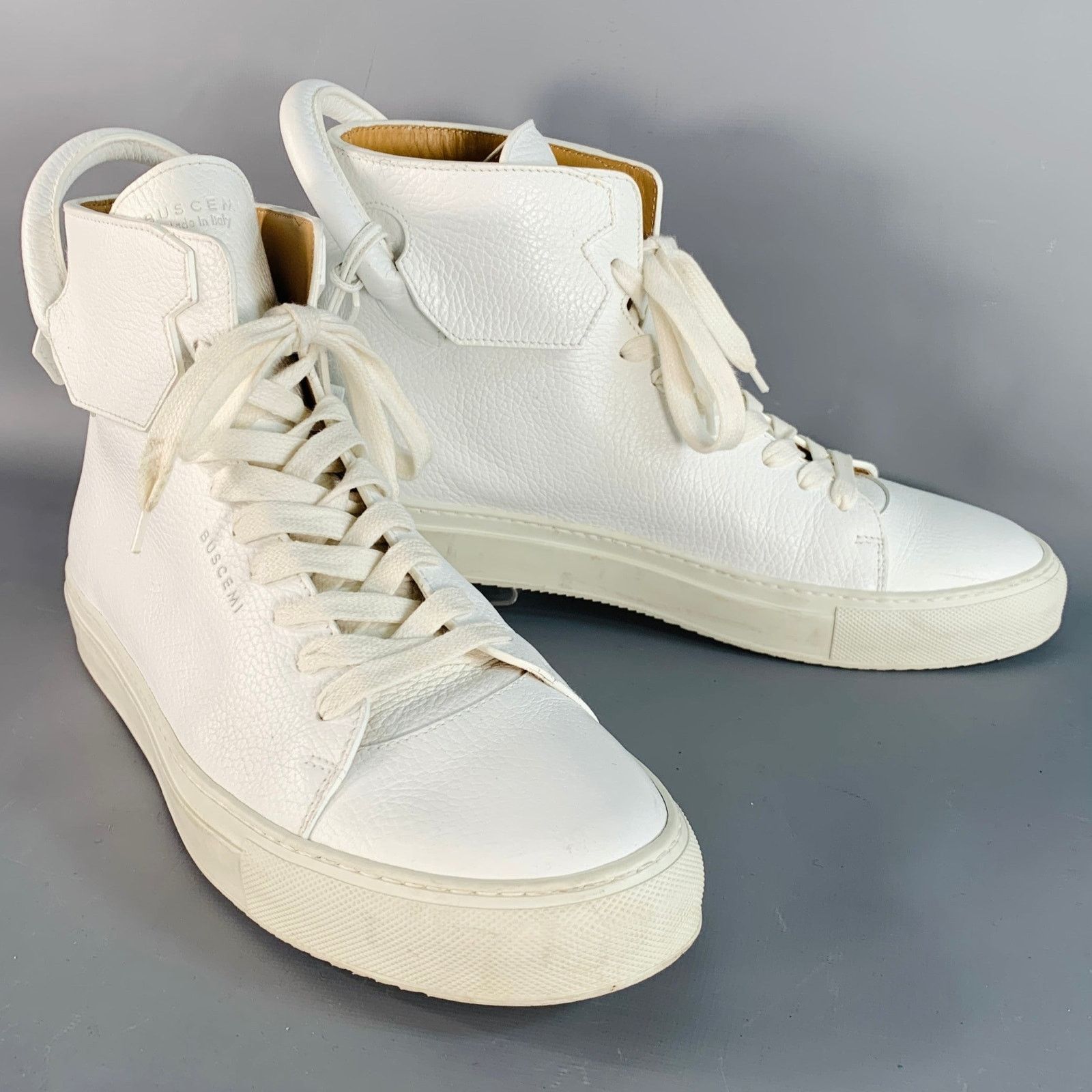 Buscemi BUSCEMI Size 10 White Gold Tone Leather High Top Sneakers Size US 10 / EU 43 - 1 Thumbnail