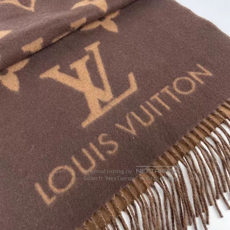 Louis Vuitton Louis Vuitton Brown dark brown presbyopic printed cashmere Size ONE SIZE - 6 Thumbnail