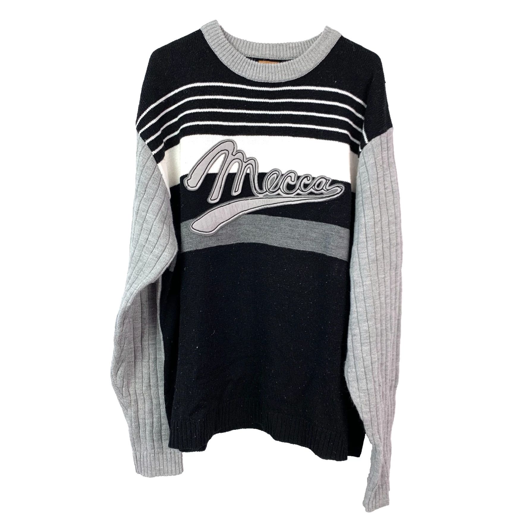 Vintage VINTAGE Mecca Striped Heavy Black Gray Wool Blend Ribbed Skate Sweater Mens 2XL Hip Hop Y2K Knit Size US XXL / EU 58 / 5 - 2 Thumbnail