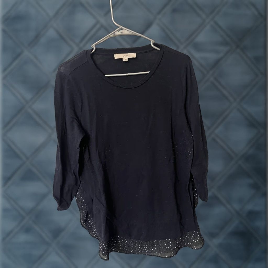 Loft LOFT LOFT Women's Sweater Round Neck Long Sleeve Navy Blue Floral Mixed Media Pullover M Women, Blue, 90s? Size M / US 6-8 / IT 42-44 - 1 Thumbnail