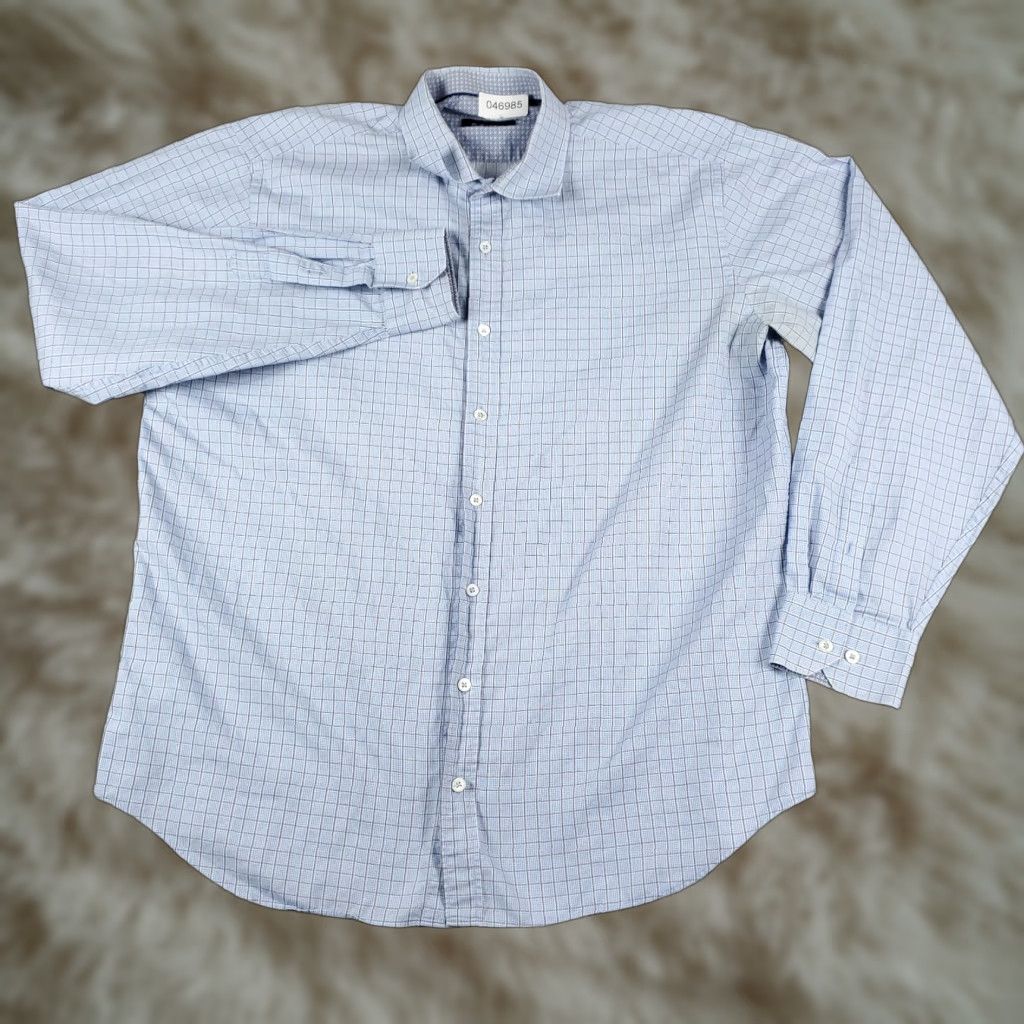 BUGATCHI Bugatchi Uomo Shirt Mens XL Blue Check Classic Fit Button Up Long Sleeve Size US XL / EU 56 / 4 - 1 Thumbnail