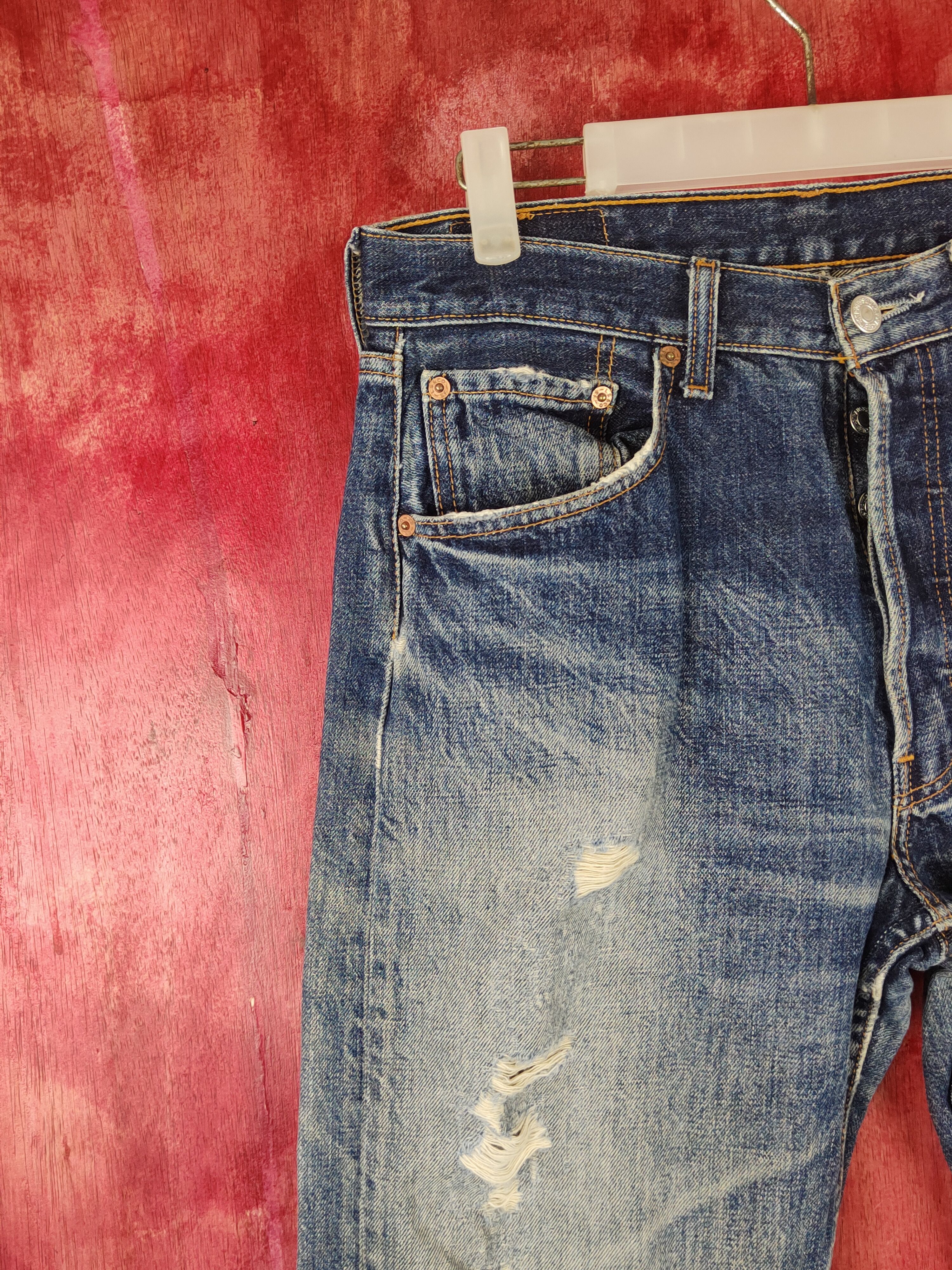 Levi's 501 Levi's vtg ripped Distressed Denim jeans Pants #S1371 Size US 32 / EU 48 - 3 Thumbnail