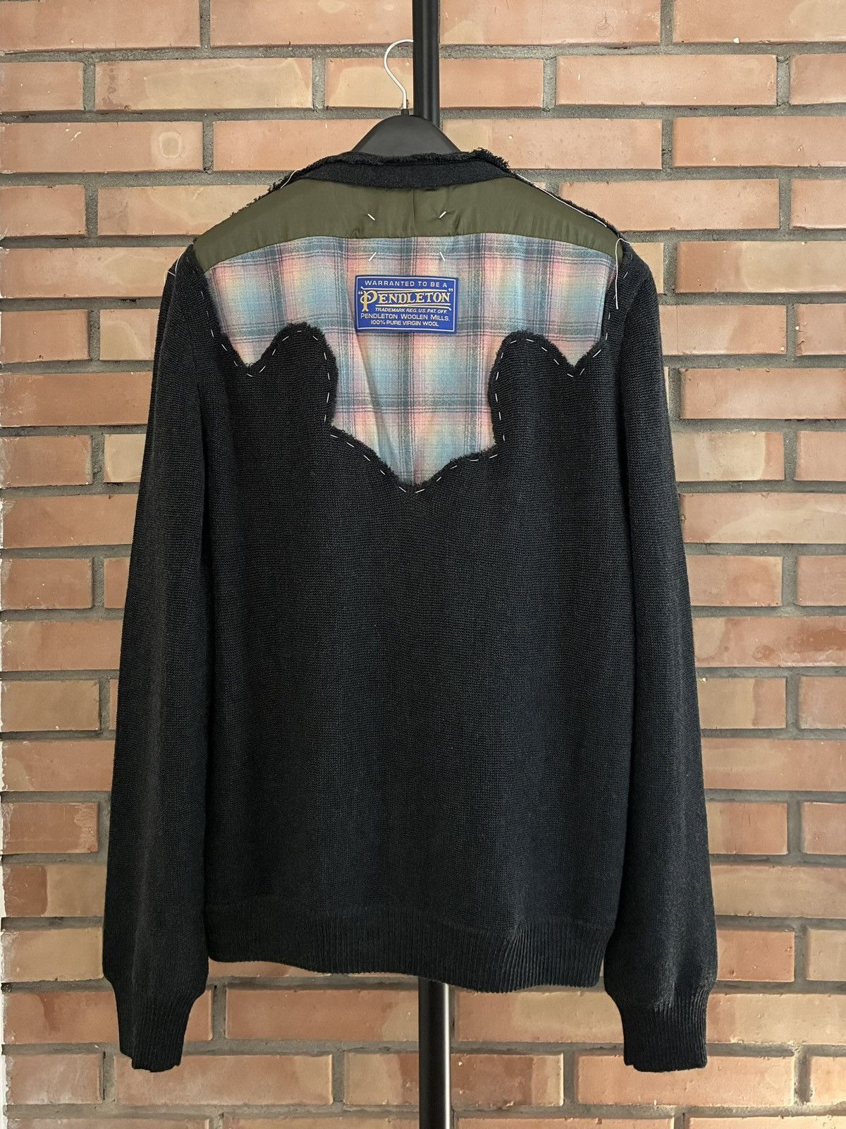 Maison Margiela Maison Margiela Pendelton Patchwork Satin Trim Wool Cardigan Size US M / EU 48-50 / 2 - 3 Thumbnail