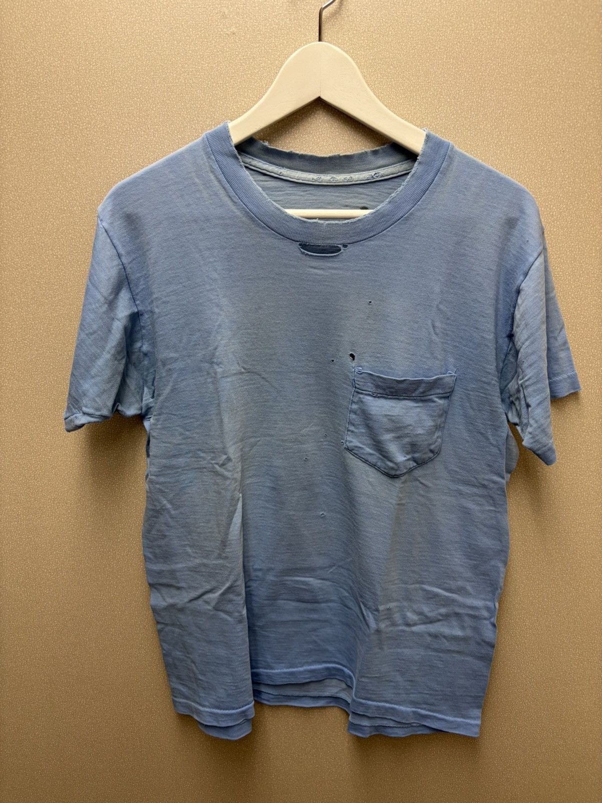 Vintage Vintage Blue Trashed TShirt ***single stich Size US S / EU 44-46 / 1 - 1 Thumbnail