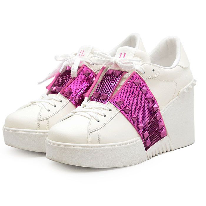 Valentino Valentino Garavani Rockstud Untitled Leather Wedge Sneaker Leather Shoes DUTY FREE for USA