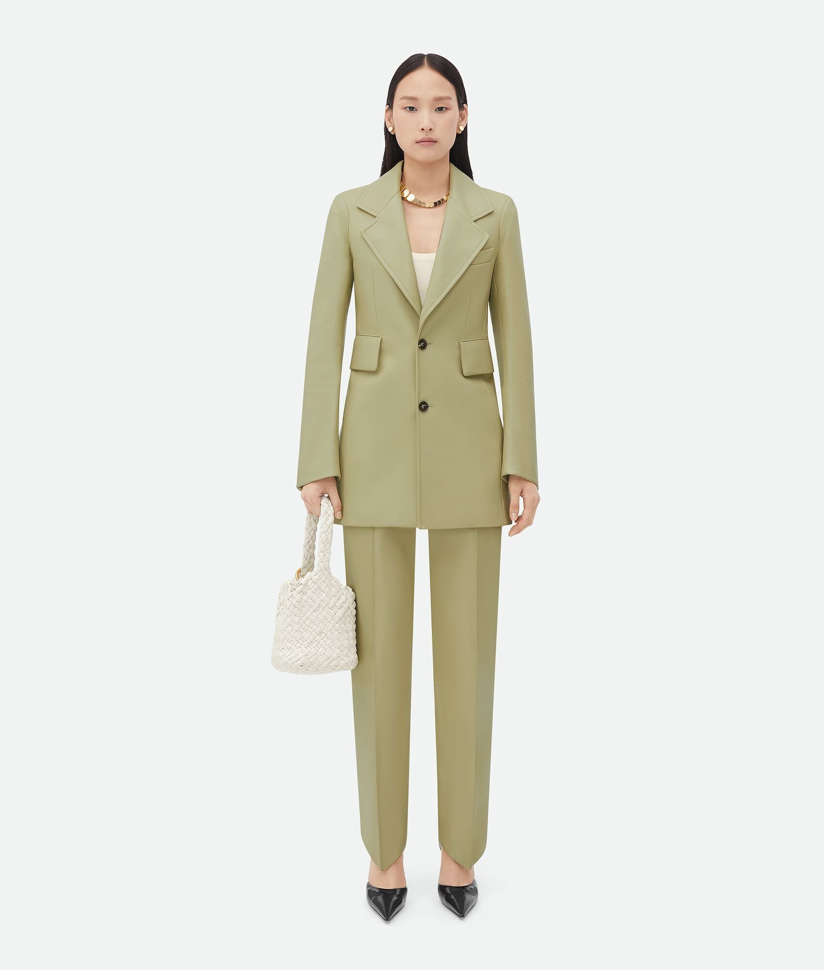 Bottega Veneta o1bcso1str0225 Curved Sleeves Leather Jacket in Fennel Seed Size XS / US 0-2 / IT 36-38 - 4 Thumbnail