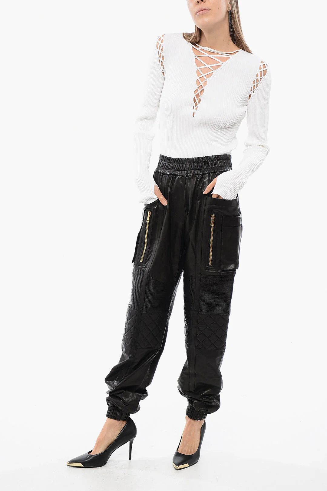 Balmain og1mm0326 Leather Multi-Pocket Pant in Black Size 38" / US 16 / IT 52 - 4 Thumbnail