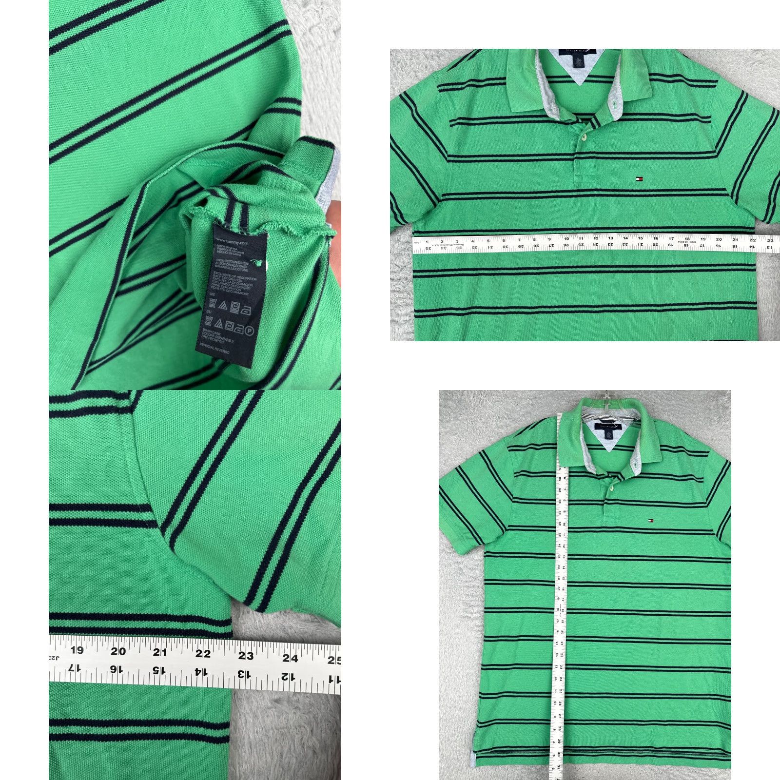 Tommy Hilfiger Tommy Hilfiger Polo Shirt Men XL Green Stripe Cotton Short Sleeve Slim Fit Shirt Size US XL / EU 56 / 4 - 8 Thumbnail