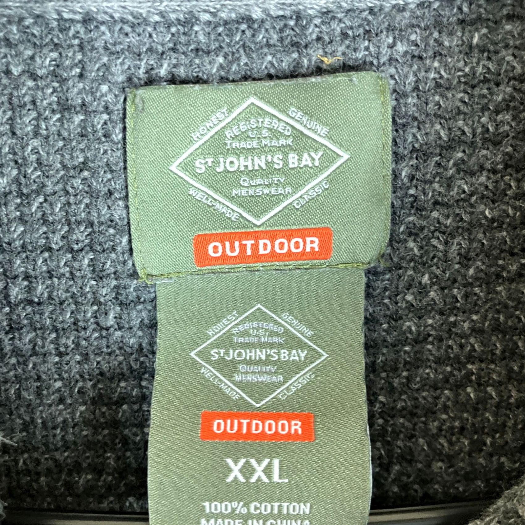 Vintage St. John's Bay Mens Sweater Gray Pullover Henley Outdoors 100% Cotton 2XL Knitted Tight-Knit Wool? Size US XXL / EU 58 / 5 - 6 Thumbnail