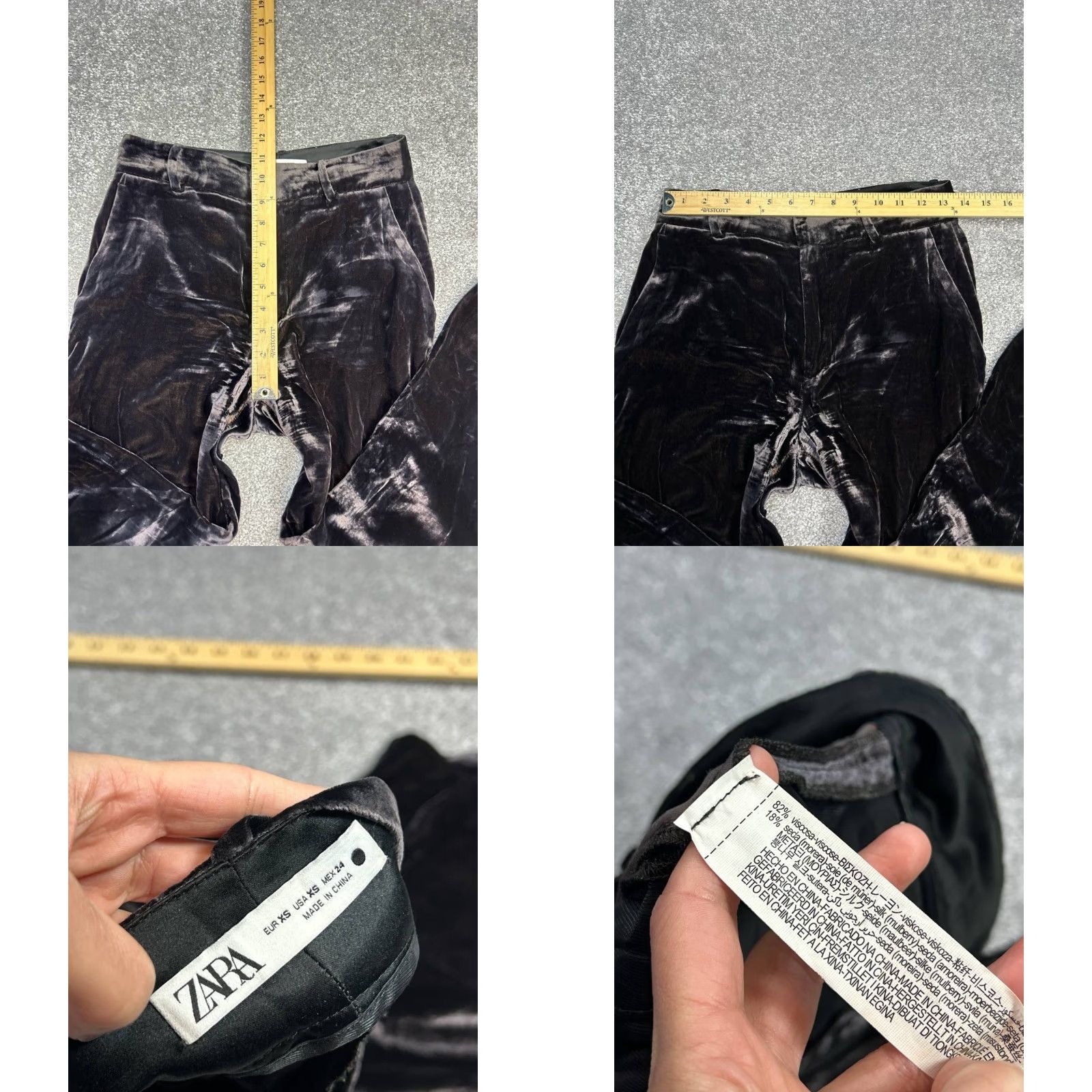 Zara ZARA Velvet Pants Women's XS Black High Rise Wide-Leg Flat Front Casual Wool Blend? (Wait) Size 26" / US 2 / IT 38 - 8 Thumbnail