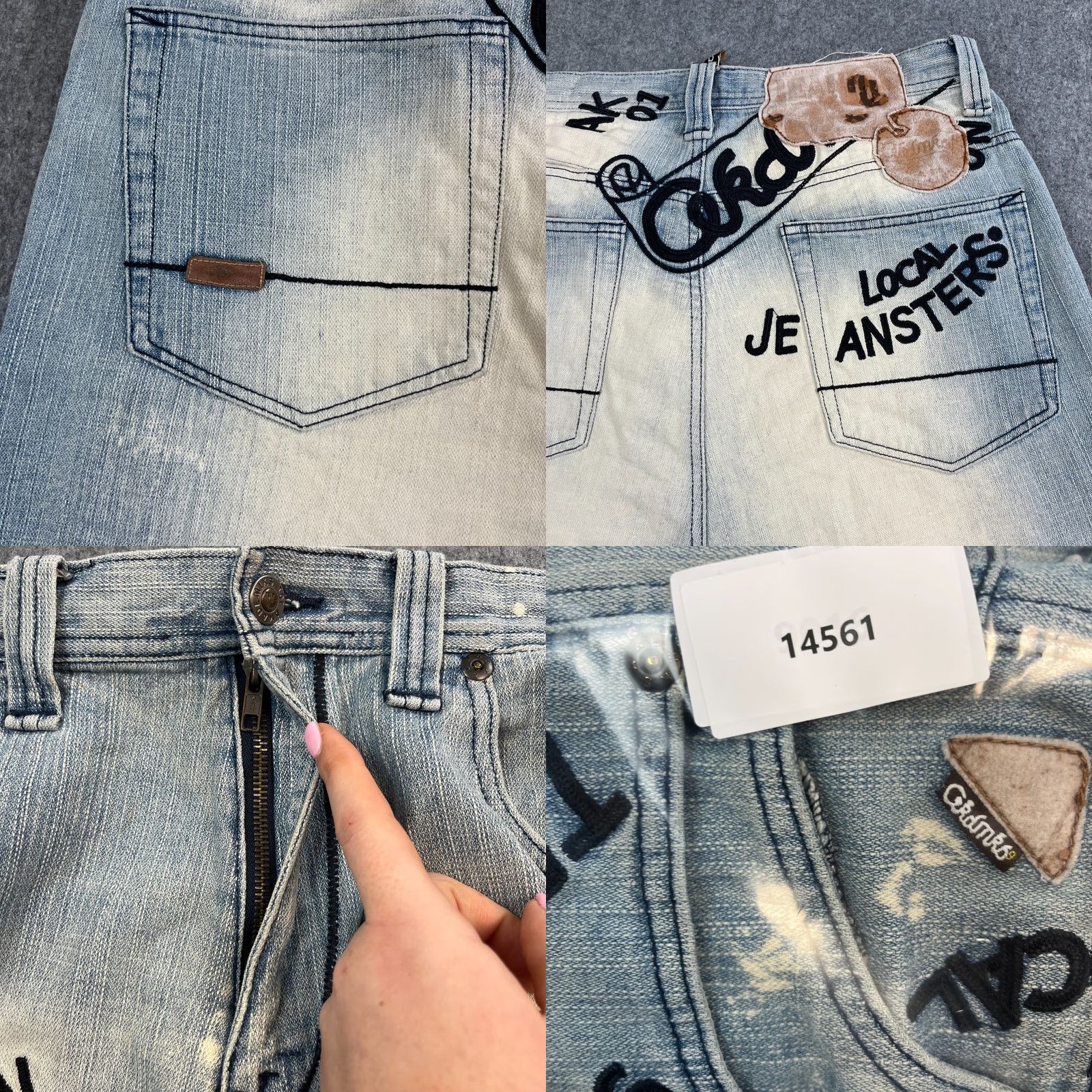 Denime Akadimilk Mens Denim Shorts W34 Blue Vintage 90s Spellout Embroidered Hiphop Y2K Cargo Pockets 5-Pocket Regular Mens Size US 34 / EU 50 - 9 Thumbnail