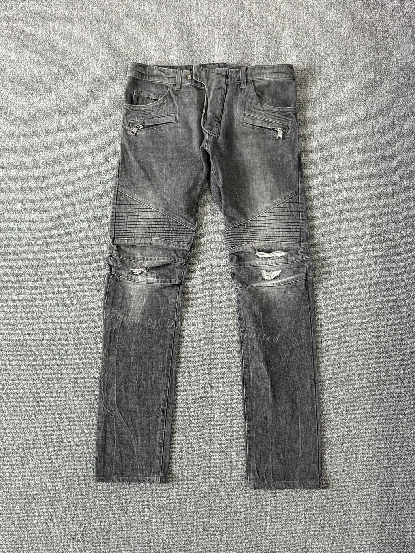 Balmain Balmain Wavy Grey Washed Biker Jeans Size US 29 - 1 Thumbnail
