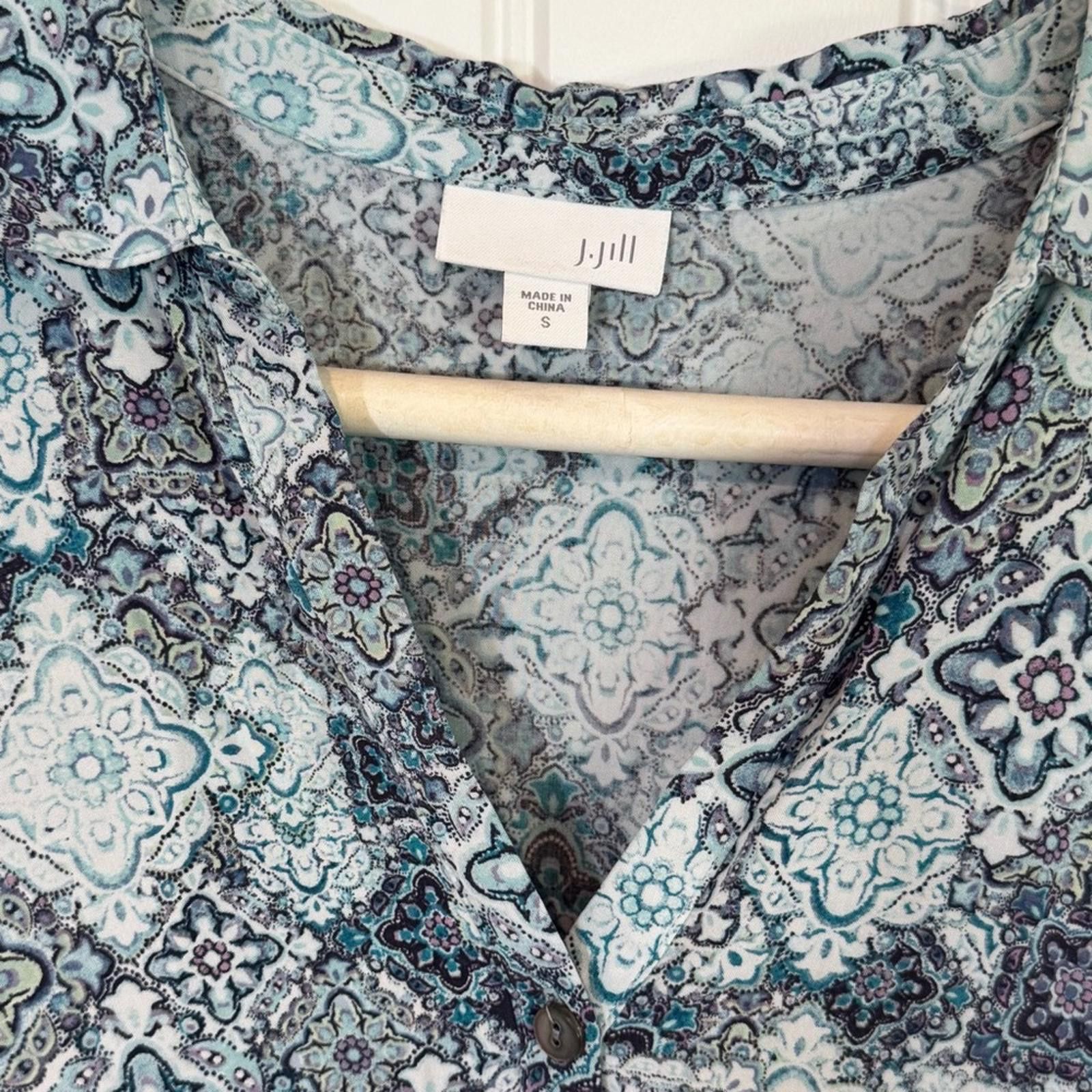 Other J. Jill Teal | White Patterned Blouse Size S / US 4 / IT 40 - 3 Thumbnail