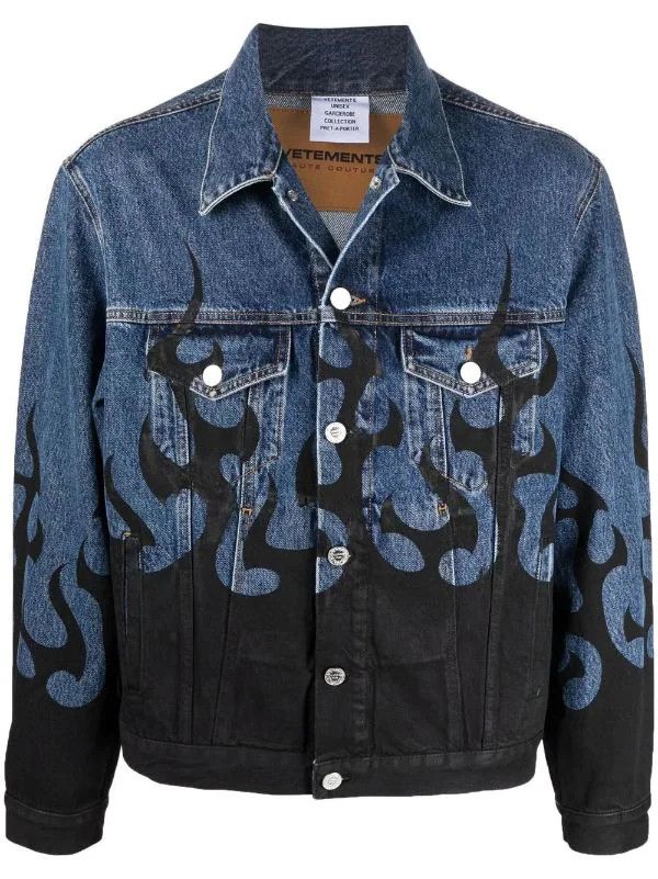 Vetements o1mle0824 Fire Denim Jacket in Black & Blue Size XL / US 12-14 / IT 48-50 - 1 Thumbnail