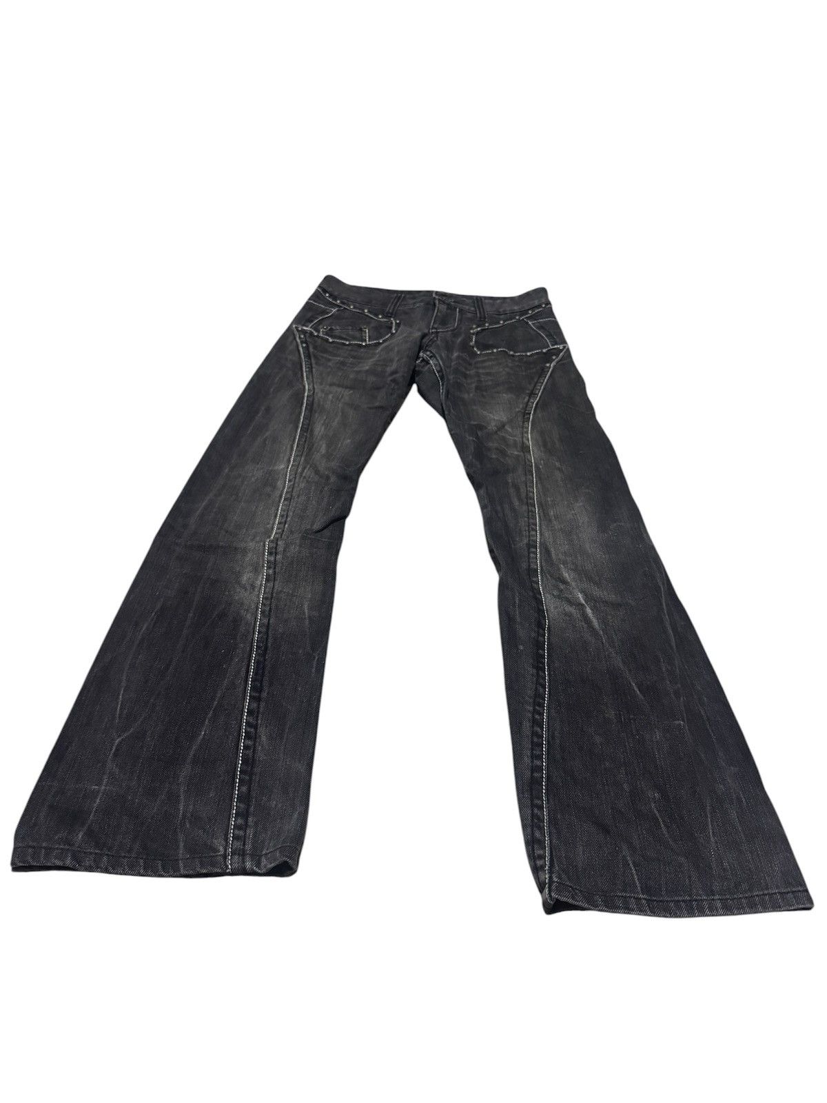 Le Grande Bleu (L.G.B.) RARE! 🔥 Studded Semantic Design Asymmetrical Denim Jeans Size US 30 / EU 46 - 1 Thumbnail