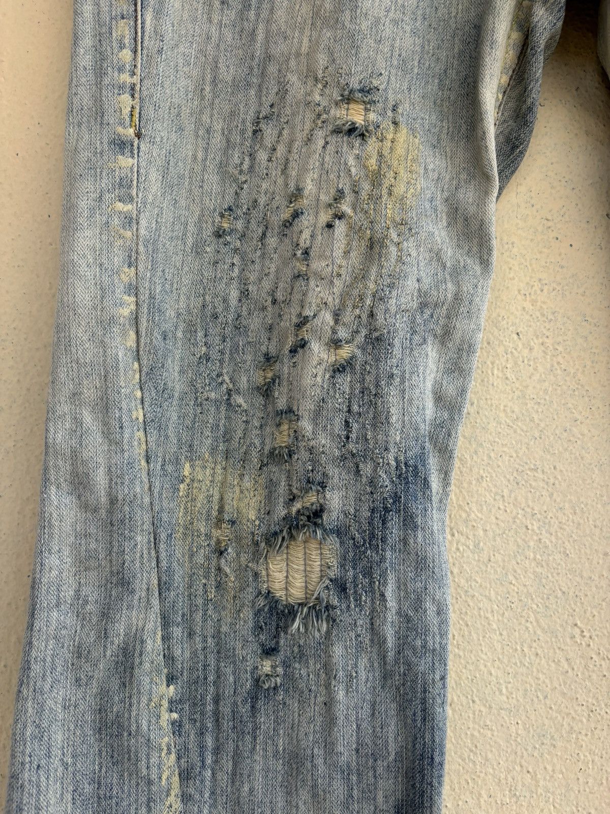 Japanese Brand Mud Wash Ripped Trashed Semi Bootcut Jean Size US 35 - 12 Thumbnail