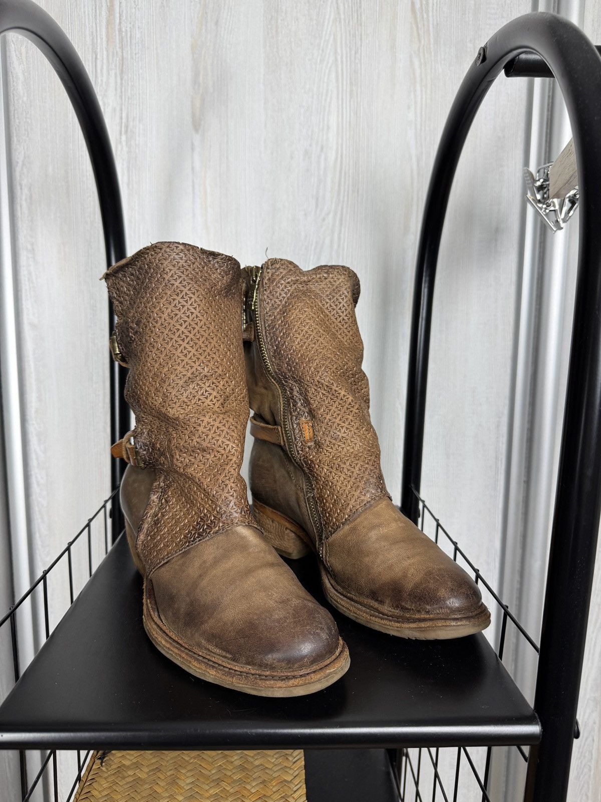 A.S.98 Airstep AS98 Brown Leather Boho Biker Ankle Distressed Boots Size US 7 / IT 37 - 6 Thumbnail