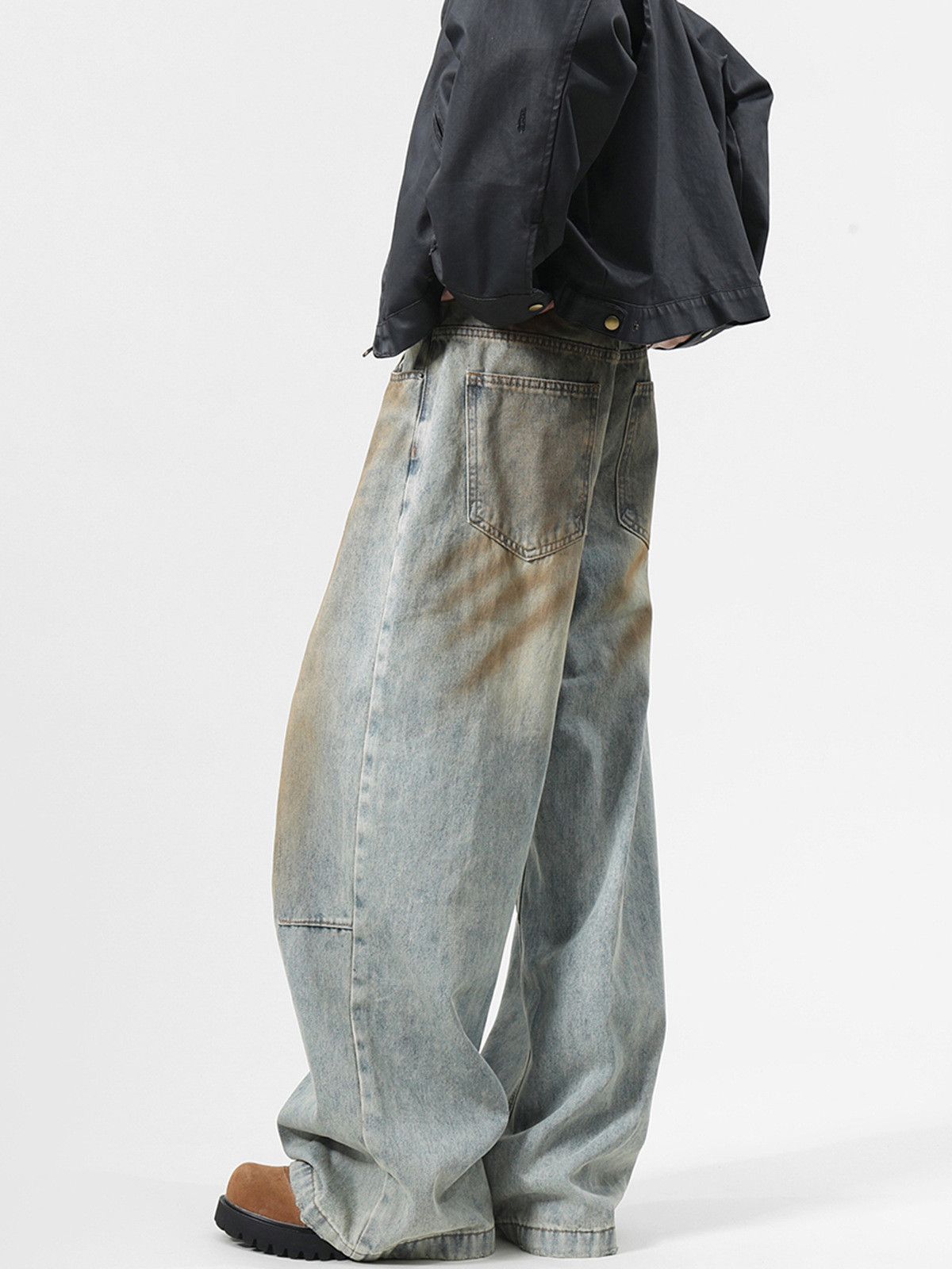 Japanese Brand Men's distressed loose straight flared wide-leg jeans Size US 32 / EU 48 - 5 Thumbnail