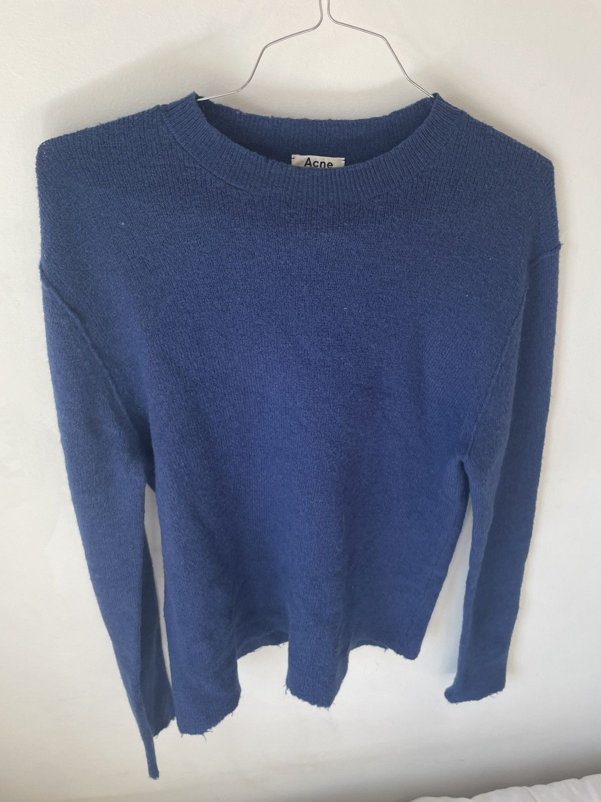 image of Acne Studios Acne Cobalt Blue Wool Sweater With Torn Hem, Men's (Size Medium)