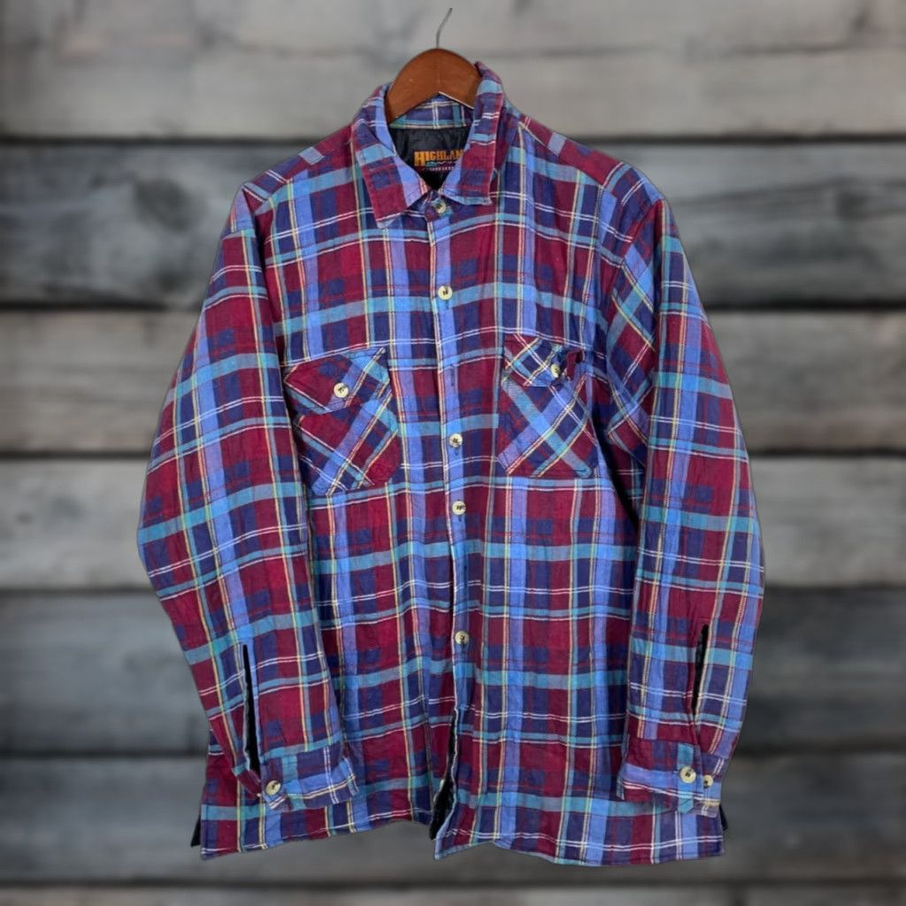 Vintage Highland Outfitters Shacket Adult XL Red Plaid Quilted Flannel Shirt Jacket Mens Size US XL / EU 56 / 4 - 1 Thumbnail