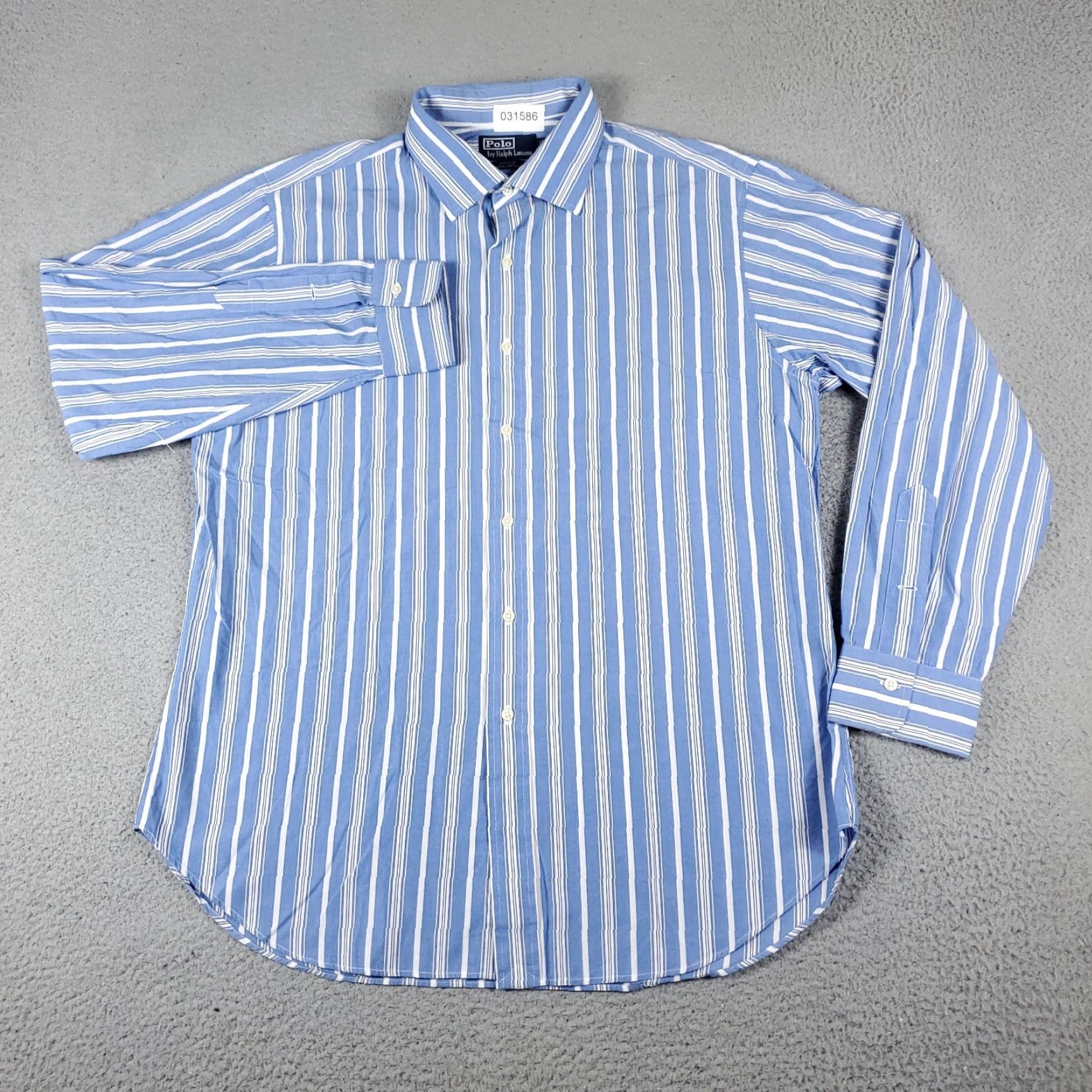 Ralph Lauren Ralph Lauren Dress Shirt Mens 17.5 Blue Striped Long Sleeve Button Up Regular Fit Size 46R - 2 Thumbnail