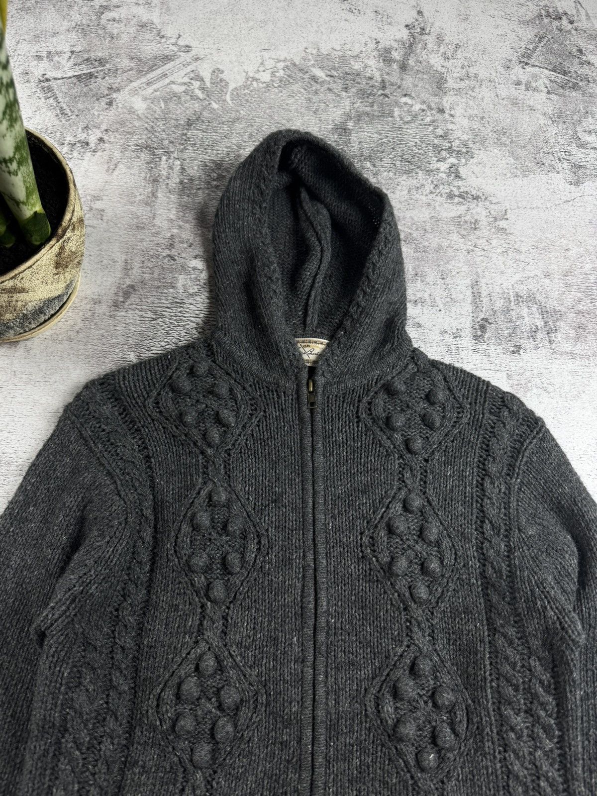Burberry Thomas Burberry Women’s Gray Cable Knit Linen Wool Small Sweater Hoodie Cardigan Size S / US 4 / IT 40 - 7 Thumbnail