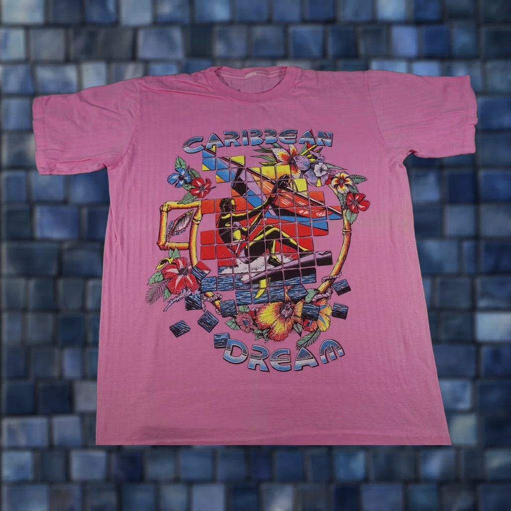 Vintage VINTAGE Surf Shirt Mens Medium Pink Caribbean Dream 90s Tropical Beach Graphic Tee Crew Neck Short Sleeve Modern T-Shirt Mens Size US M / EU 48-50 / 2 - 1 Thumbnail