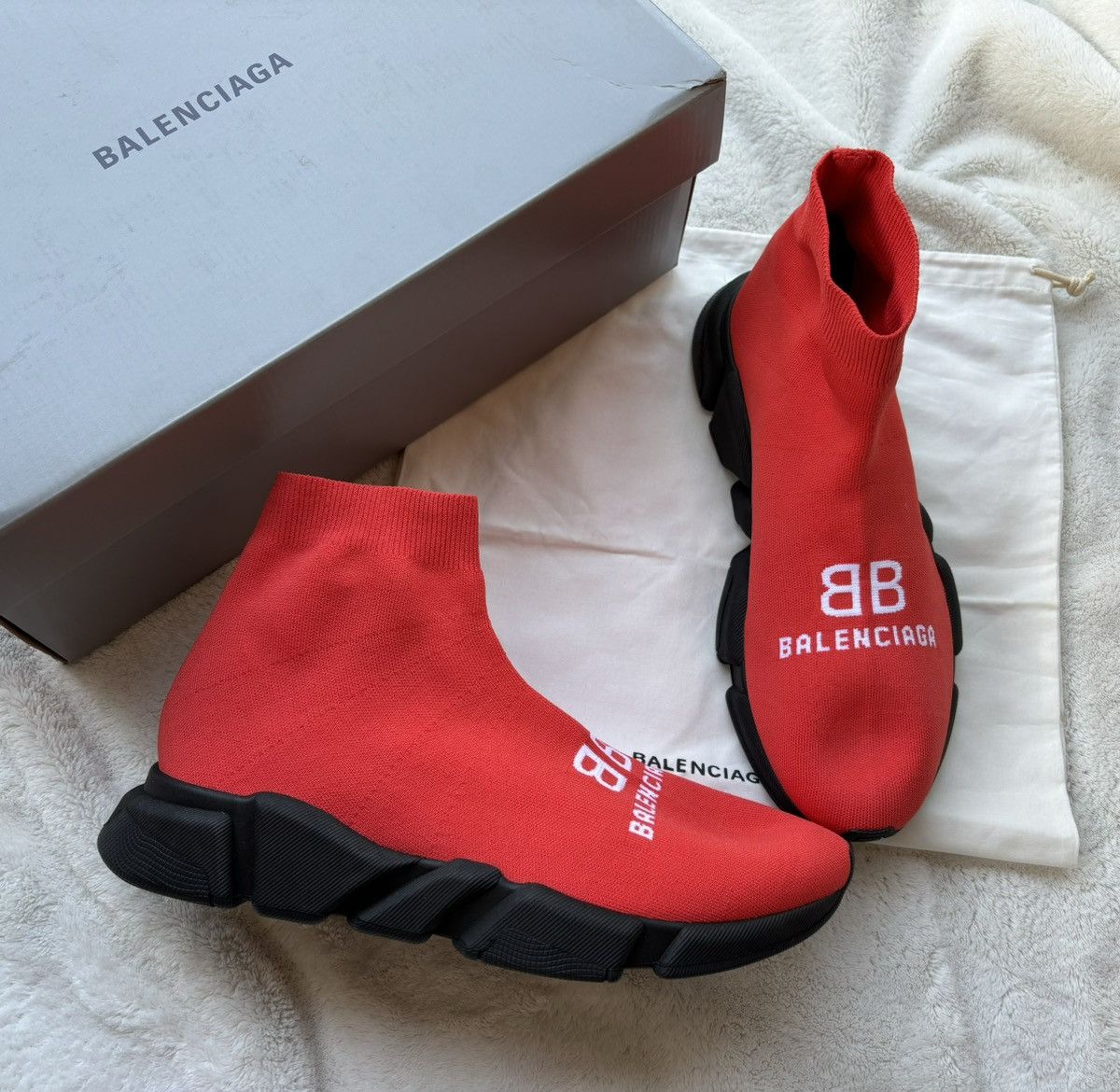 Balenciaga Red Black BB Speed Runners Sneakers Footwear