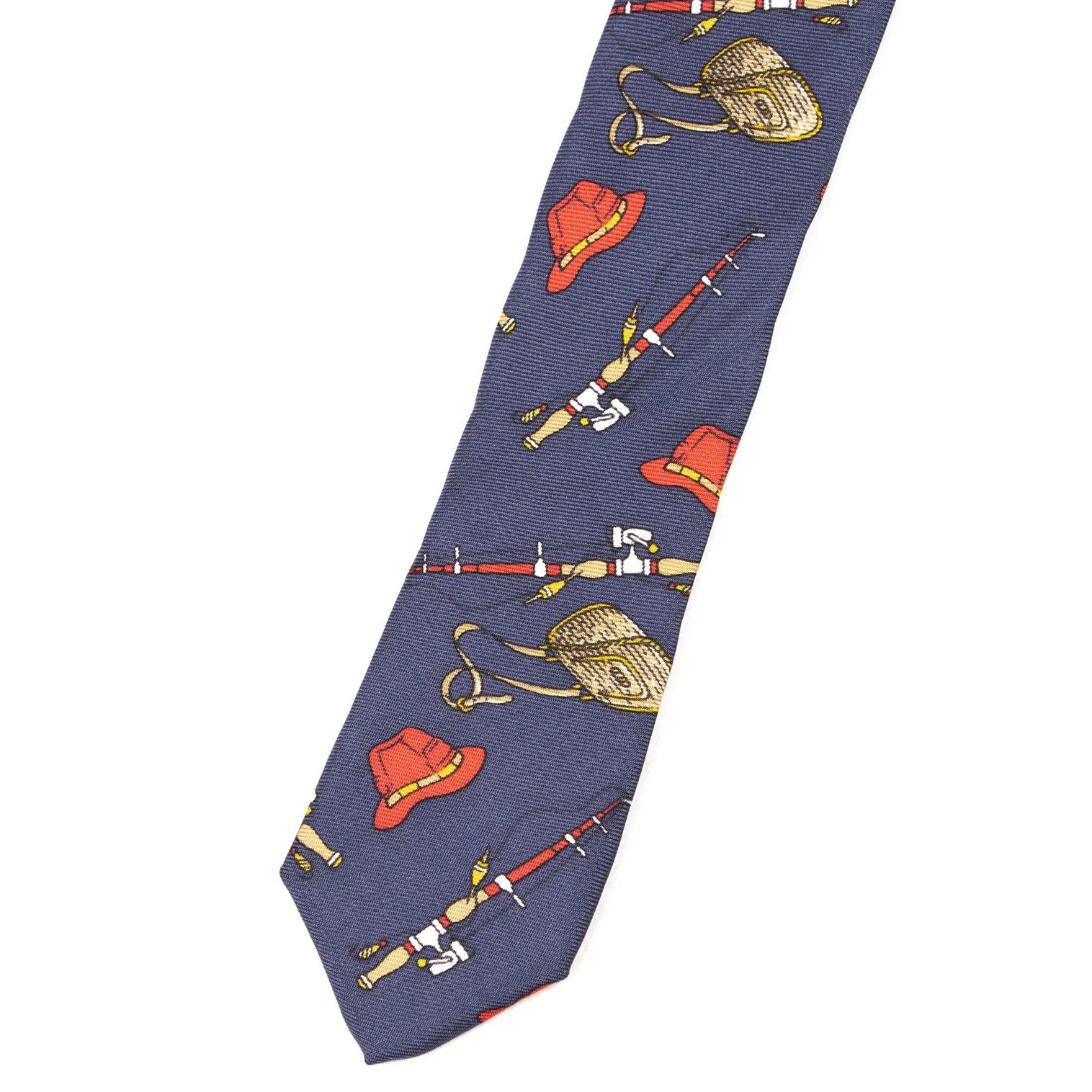 Fendi Fishing Print Silk Tie in Navy and Red Size ONE SIZE - 5 Thumbnail