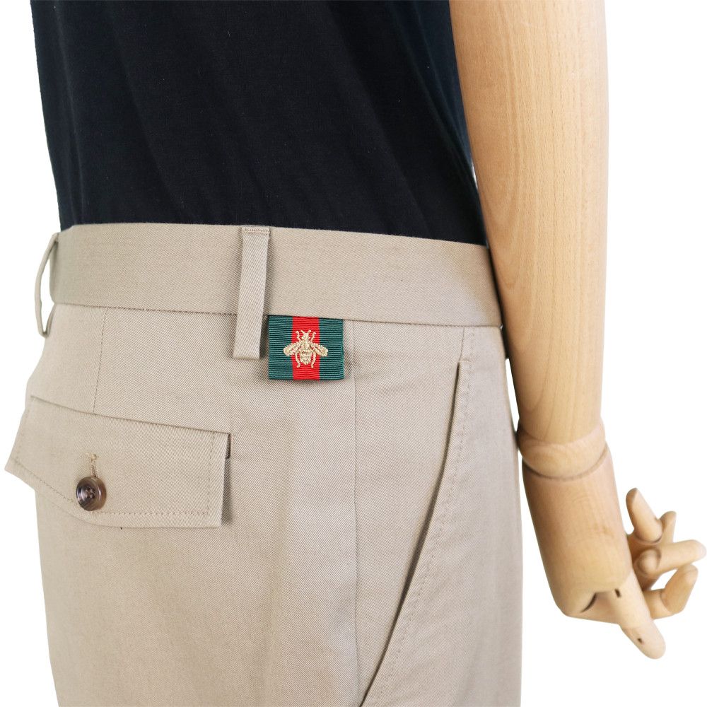 Gucci Gucci Beige Cotton Trousers with Web & Bee Waistband Detail Size 50R - 2 Thumbnail