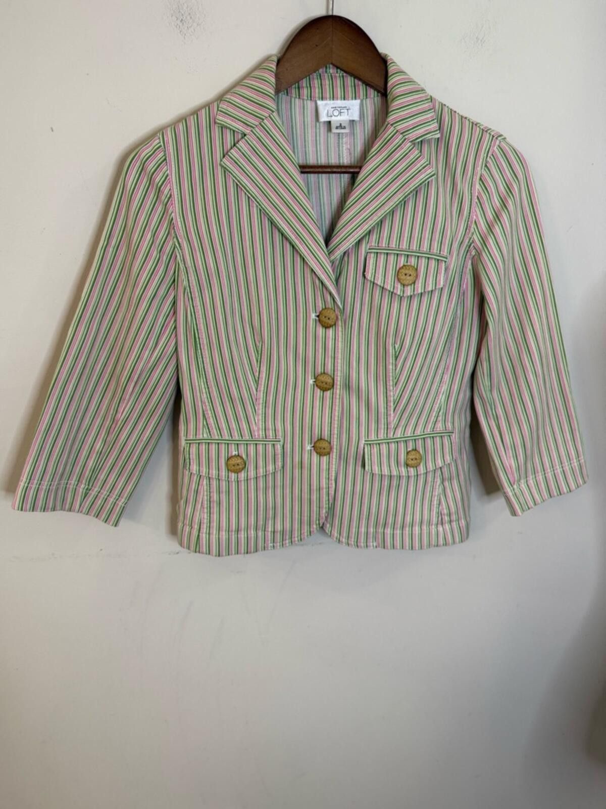 Other Loft preppy striped blazer jacket pink green white SZ 2 Size XS / US 0-2 / IT 36-38 - 2 Thumbnail