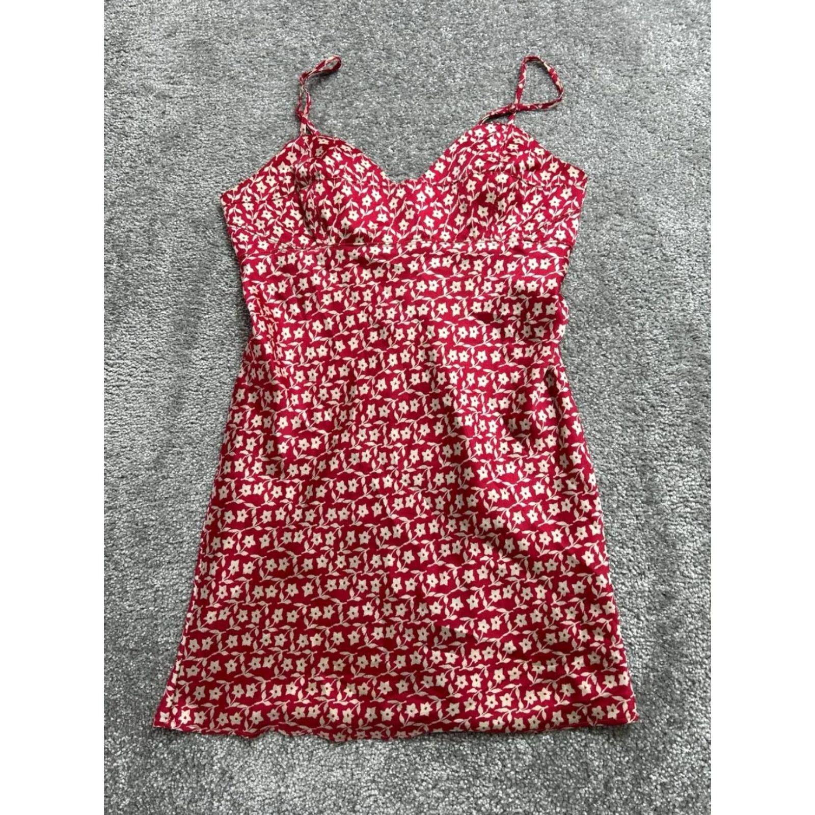 Free People Dress Women Small Red Floral Spaghetti Straps On Our Radar Slip  Mini Women