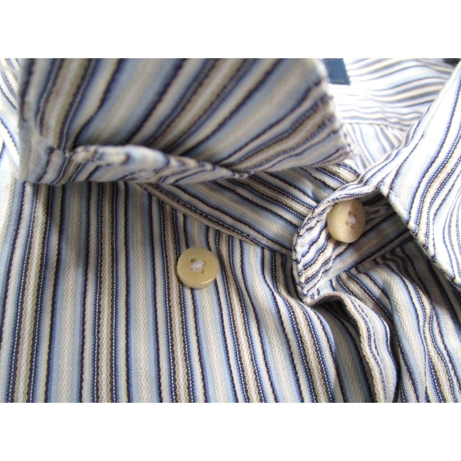 Canali CANALI Dress Shirt Men XL Blue Striped Button Up Textured 100% Cotton Made in Italy Size 46R - 5 Thumbnail