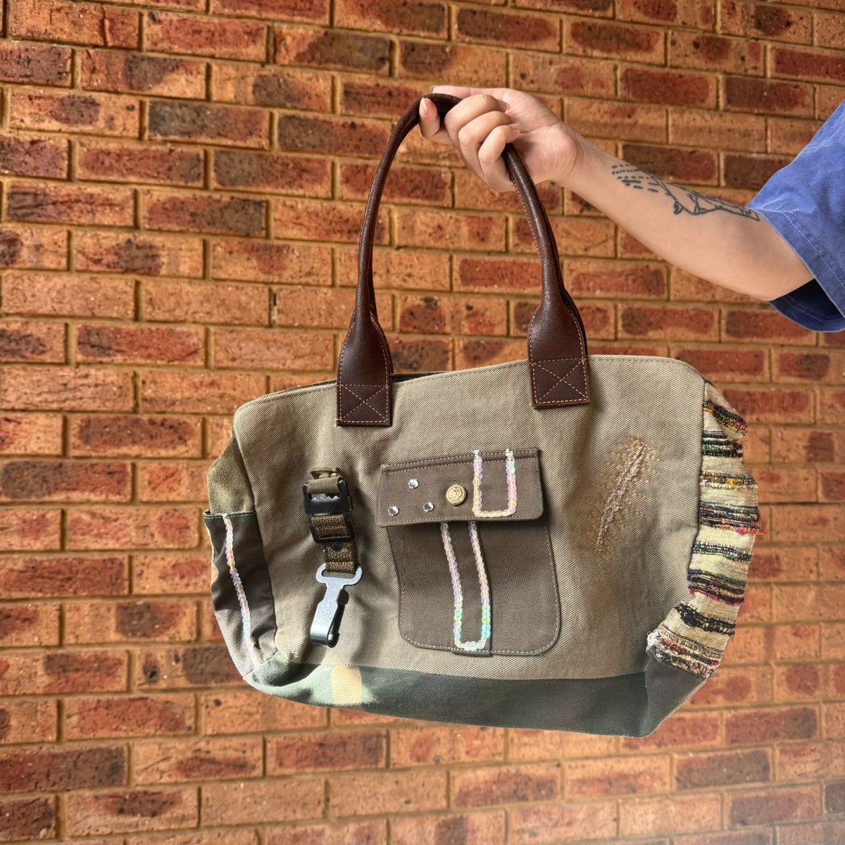 Vintage Le Solim khaki and brown canvas shoulder bag Size ONE SIZE - 1 Thumbnail