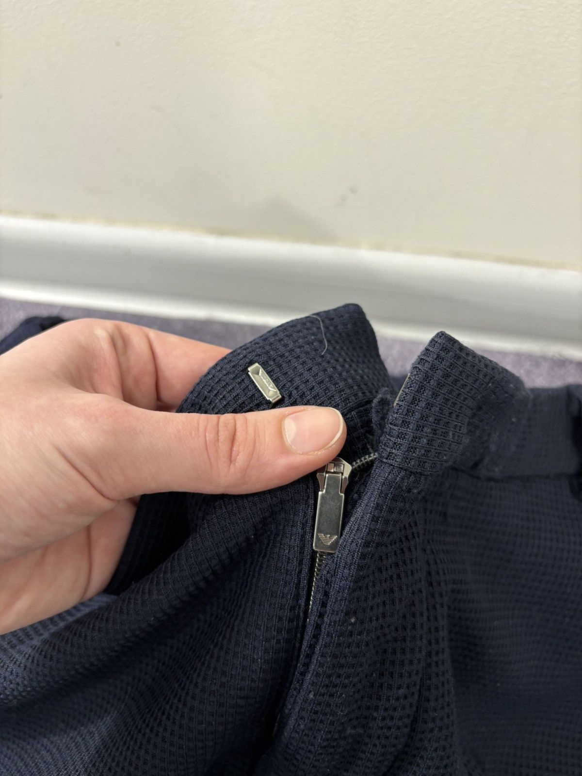 Emporio Armani Emporio Armani Men’s Textured Navy Blue Elastic Waist Pants Size US 36 / EU 52 - 9 Thumbnail