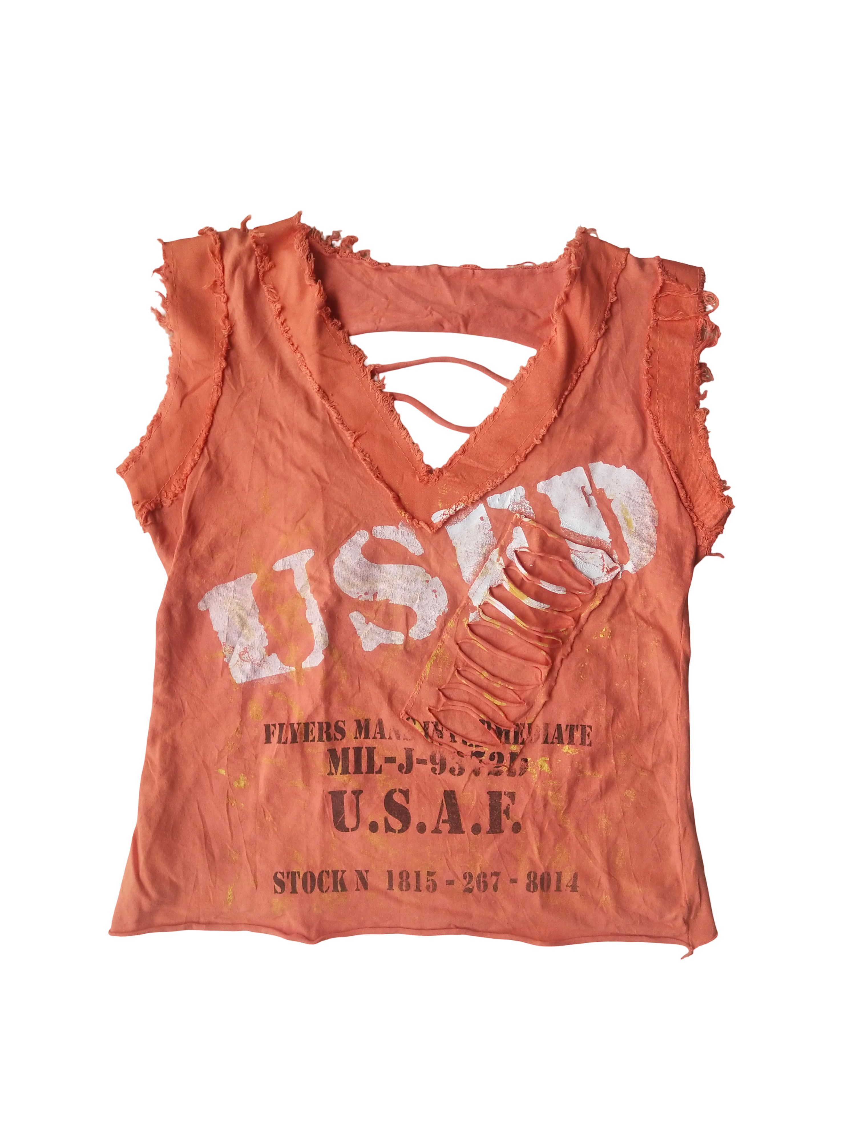 20471120 Y2K Made in Italy Destroyed Slashed USAF Grunge Tank Top Size S / US 4 / IT 40 - 1 Thumbnail