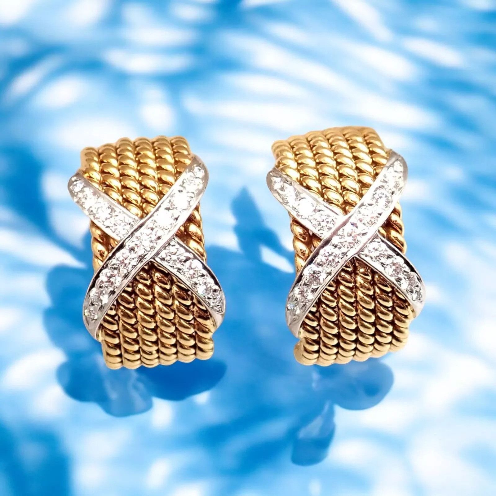 Tiffany & Co. Tiffany & Co Gold Platinum Diamond 6 Row Rope X Earrings Size ONE SIZE - 2 Thumbnail