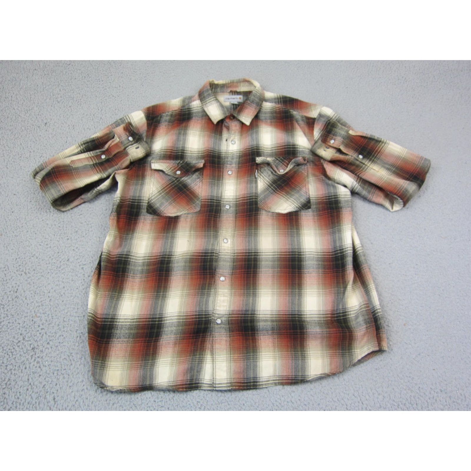 Carhartt VINTAGE Carhartt Shirt Adult XL Orange Black Plaid Snap Western Flannel Mens Size US XL / EU 56 / 4 - 2 Thumbnail