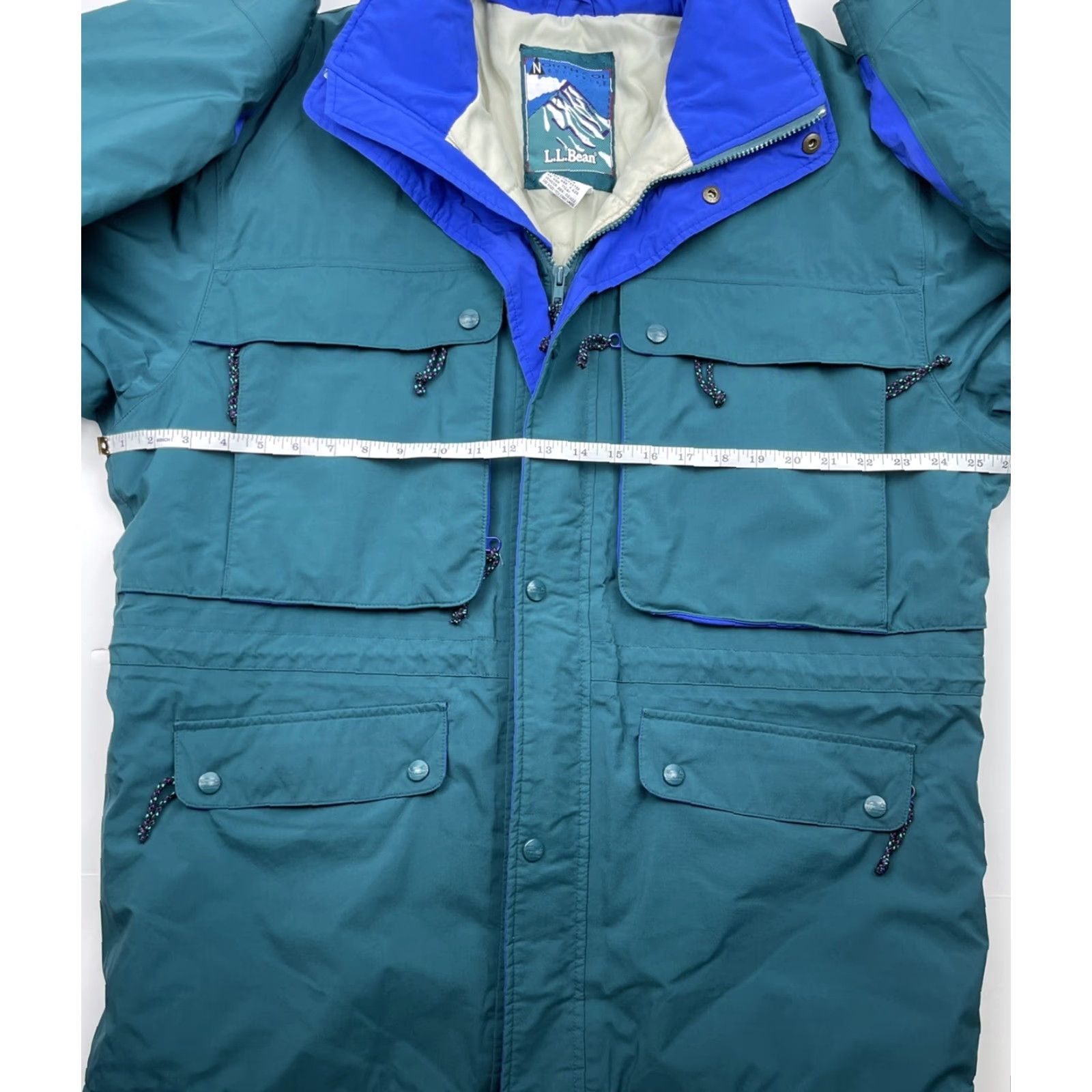 Vintage VTG L.L. Bean North Col GORE-TEX Quilted Insulated Parka Jacket Coat Men L Teal 90s Skiing Winter Fall Spring Zip Snap Nylon Packable Hood Mens Jacket Size US L / EU 52-54 / 3 - 7 Thumbnail